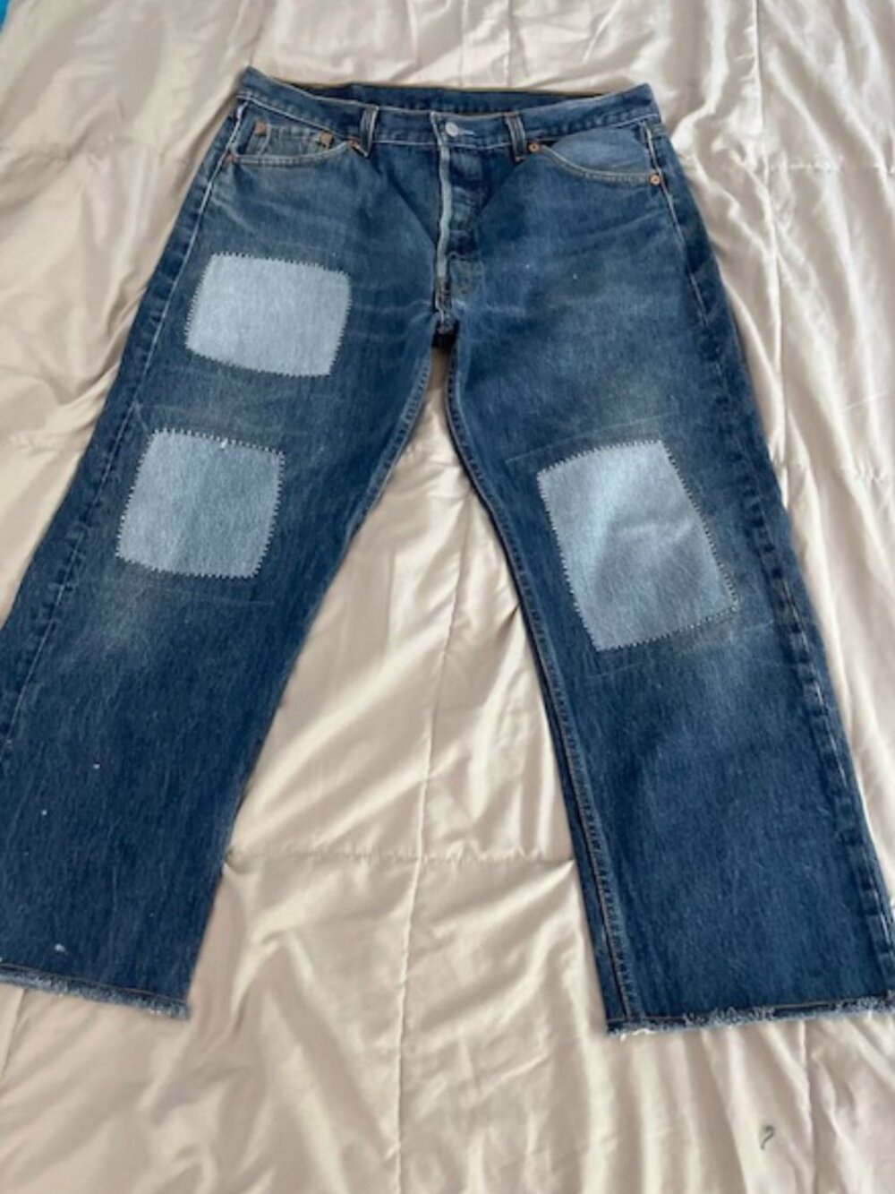 Levis Jeans Upcycled Patched Distressed 501xx 38 x 34 Actual 35 x 25 Retro OOAK